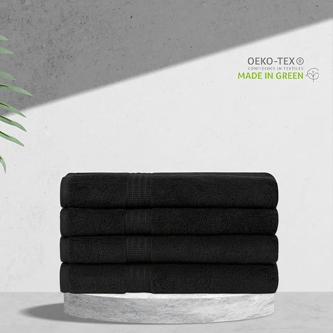 HOMELOVER 4 Piece Luxury Bath Towel Set - 100% Organic Cotton, 500 GSM, Hotel Quality, Highly Absorbent, Soft & Quick Drying Bathroom Towels for Showering, Washing & Guests (Charcoal Black)