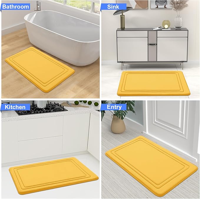 Grandaily Memory Foam Bath Mat Rug 30x20, Ultra Soft, Non-Slip and Absorbent Bathroom Rugs, Machine Wash Dry, Comfortable Bath Carpet for Bathroom Floor, Tub and Shower, Yellow
