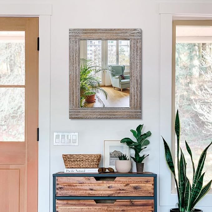Mirrors for Wall Rustic Wooden Frame Rectangle Mirror Vintage Hanging Mirror for Bedroom Bathroom Living Room Farmhouse Wall Decor Large 20" x 16 "