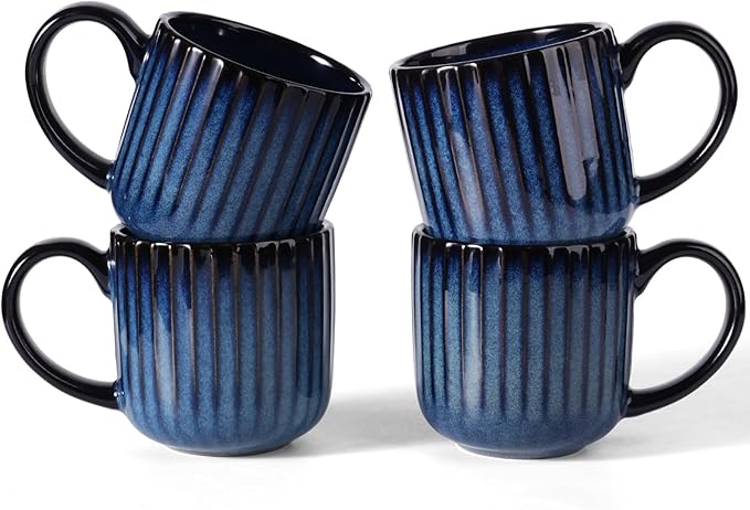 famiware Coffee Mugs Set of 4, Starlight 11 oz Mug Cup Set with Handle for Coffee, Tea, Cocoa, Milk -Ceramic Stoneware Mug Set, Nebulas Blue