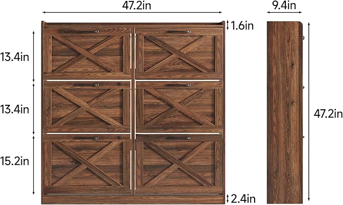 Maupvit Large Shoe Storage Cabinet with 6 Flip Drawers, Freestanding Shoe Organizer with Metal Handles for Entryway, Narrow Shoe Rack Cabinet, Dark Walnut