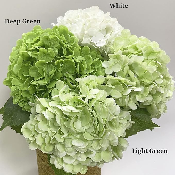 YalzoneMet Hydrangea Artificial Flower Natural Lifelike Real 21 inch Latex Long Stem 2 Light Green+2 Dark Green Hydrangea Flower Bouquets for Home Party Outdoor Wedding Table Centerpiec Decor