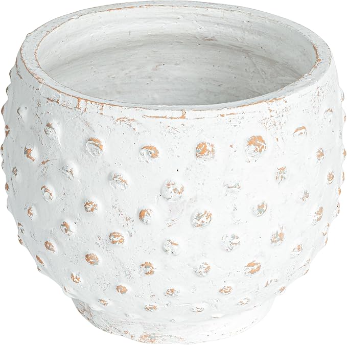 Creative Co-Op Distressed Terra Cotta Hobnail Planter, White