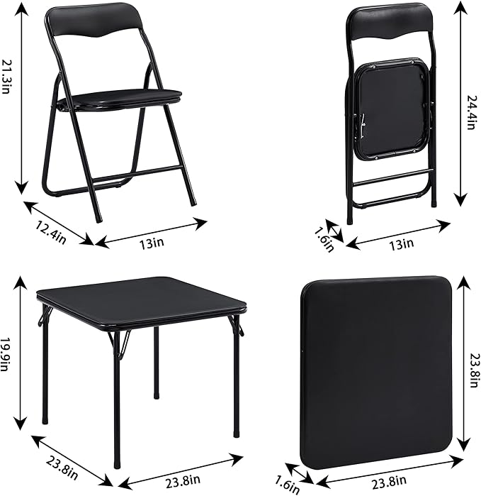 VECELO Kids Folding Activity Table & 4 Padded Chairs Portable Desk & No Assembly Required, 3 Piece Set, Black