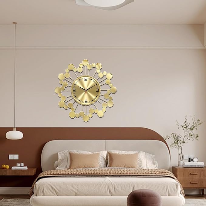 Wall Clock 22.8 Inch - Large Gold Sunburst Clock Non-Ticking Battery Operated, Starburst Round Wall Watch for Living Room Bedroom Kitchen Office, Home Decorations