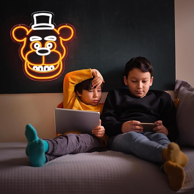 Freddy Neon Signs for Wall Decor,LED Neon Lights for Bedroom,Birthday、Christmas Gifts for kids 5V Power Adapter 12 * 13Inch(wite+orange)