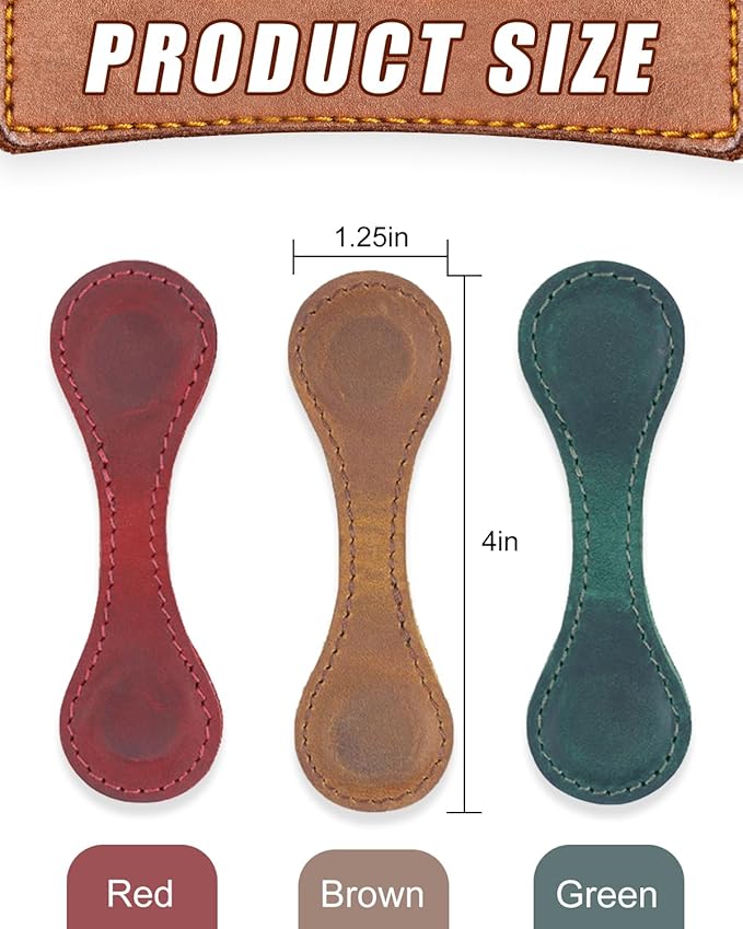 6Pcs Magnetic Leather Bookmarks Set - Vintage Faux Double-Sided Page Clips for Women & Men, Book Lover Gift Bundle for Readers Students Father's Day Gift (Red + Green + Brown+ Black + Blue + Coffee)