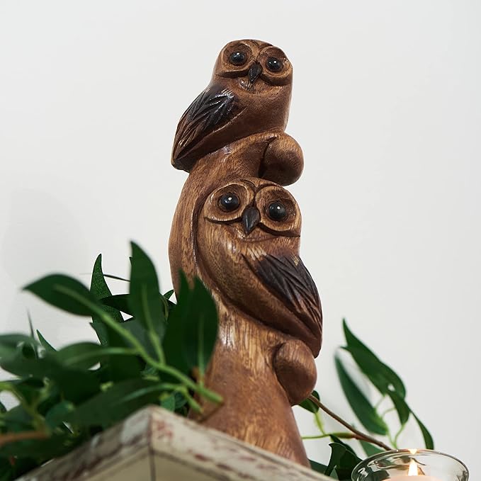 Owl Decor - Owl Gifts for Women and Owl Lovers - Decorative Owl Figurines - Wood Owl Statue Figure - Cute Owl Decorations for Home Kitchen Bathroom Bedroom - Owl Sculpture - Mini Owl Ornament