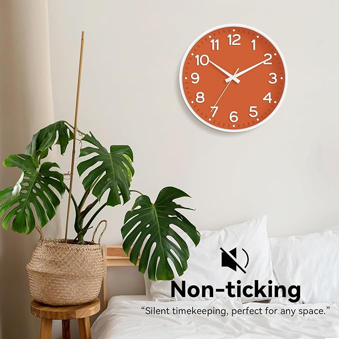 Wall Clock, Silent Wall Clocks Battery Operated 8 Inch-Modern Non Ticking Analog Clock Decorative for Kitchen Office Bathroom Bedroom(Orange)