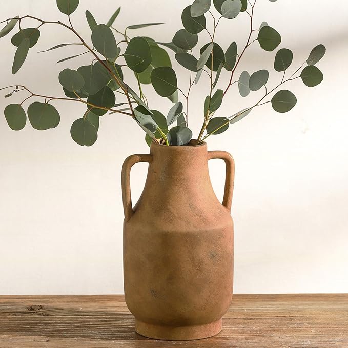 Mitt&Ditt Ceramic Flower Vase with Handles, 11 inch Tall vases for Centerpieces, Large Decorative Terracotta Vases, Farmhouse Rustic Vase for Home Decor, Living Room, Table