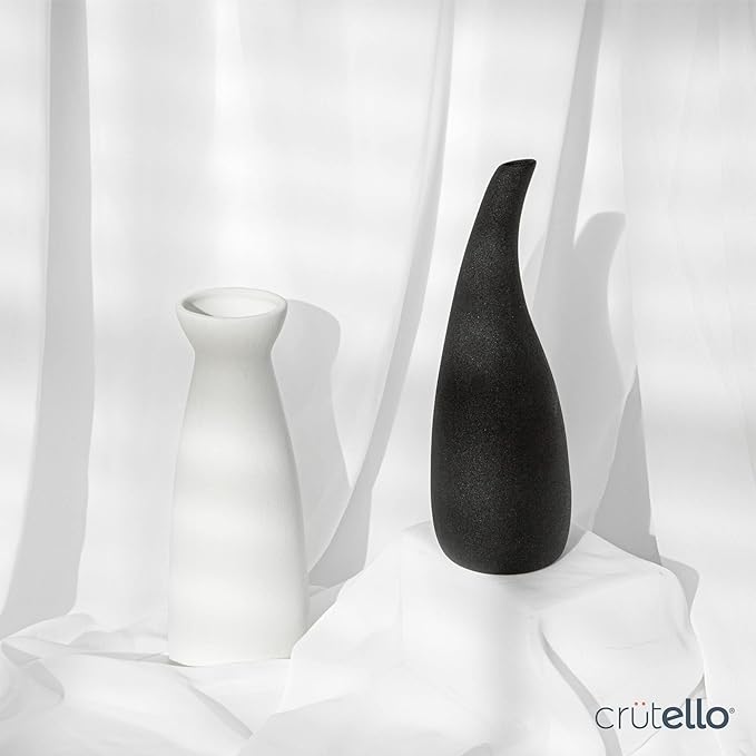 Crutello Ceramic Vase Set, Black and White Vase, Black Vases Home Decor, White and Black Ceramic Vase, Midcentury Modern Decor for Home, Mantles, Bud Flowers, Bookshelves, Tables, Entryways