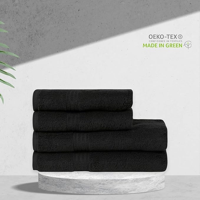 HOMELOVER 4 Piece Towel Set - 100% Organic Cotton 2 Bath Towels & 2 Hand Towels - 500 GSM, Hotel Quality, Soft, Highly Absorbent & Quick Drying Wash Towels for Kitchen & Bathroom (Charcoal Black)