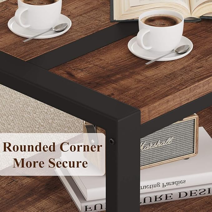 BON AUGURE Coffee Table for Living Room, Industrial Wood and Metal Living Room Tables, Farmhouse Rectangular Center Table (Rustic Oak, 43 Inch)