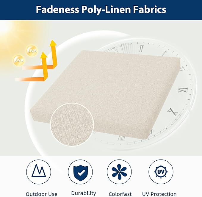 Outdoor Chair Cushions 19 x 19 x 2.5 Inch Set of 2, Water-Resistant & Fadeness Durable Patio Furniture Cushion for Garden Sofa Couch Chairs, Portable Comfort with Attach Ties, Beige
