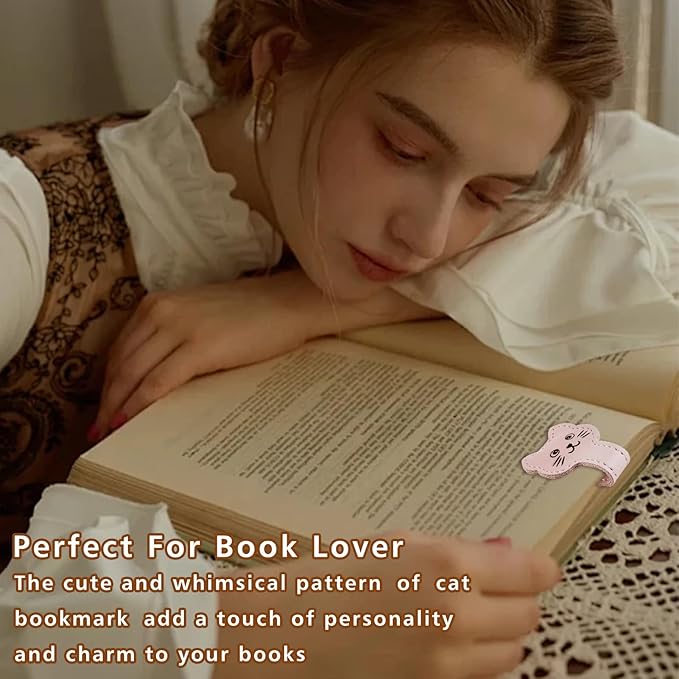 Zkptops Magnetic Leather Bookmarks Cute Cat Book Markers for Reading Women Men Strong Magnet Bookmark Clips Page Mark Unique Books Accessories Gifts for Book Lovers Teachers Students Reader (Pink)