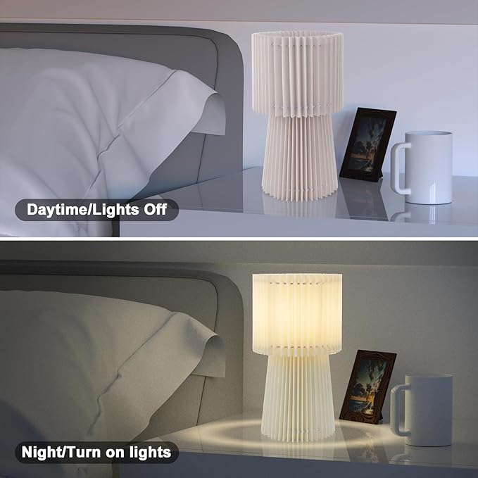 Shineled Small Table Lamp for Bedroom, Minimalist Bedside Lamps for Night Stands, Nightstand Lamp with Pleat Fabric, Study Reading Desk Lamp for Kids Room, Living Room, College Dorm, Home, Office