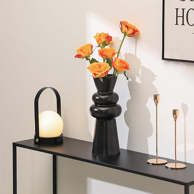 Black Floor Vase, Black Ceramic Vase for Home Decor, Modern Farmhouse Vases, Boho Tall Floor Vases for Living Room, Dining Table, Office, Shelf Decor, 13 Inches