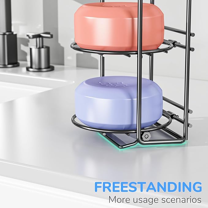Shower Soap Shampoo Bar Holder, Self Adhesive&Freestanding Draining Soap Caddy for Bathroom Wall Accesories, Apartment Essentials Decor (Black, 4-Tier)