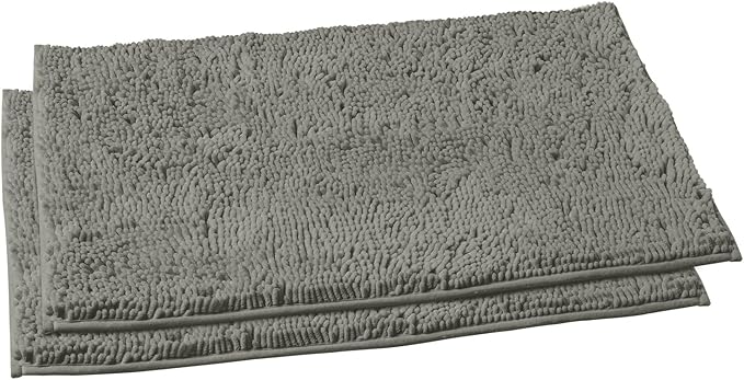 LuxUrux 2 Pc Set – Plush Chenille Bathroom Rug Mat Set, Extra-Soft Bath Mat for Shower & Bathroom, Highly Absorbent Microfiber, Non-Slip Backing for Safety & Comfort.(20 x 30, Warm Grey)