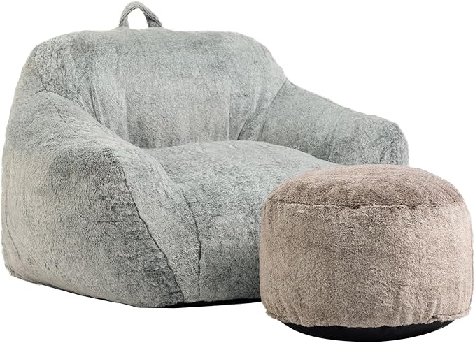 HollyHOME 15"(H) Bean Bag Round Ottoman Pouf, 6.6LB Memory Foam Filled Footstool for Sofa, Accent Stuffed Footrest Stool with Washable Cover, Single Footrest Stool for Living Room, Bedroom, Coffee