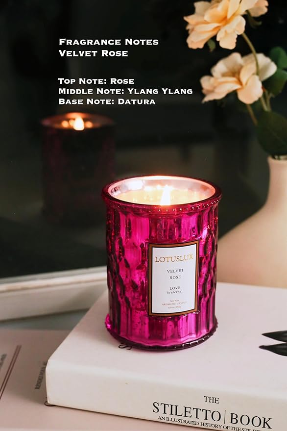 Scented Aromatherapy Luxury Candle - Natural Soy Coconut Wax with Essential Oils, 6.8oz for Home Decor, Relaxation, and Spa Gifts with 45 Hour Burn Time 2 Pack (Sandlewood+Velvet Rose)