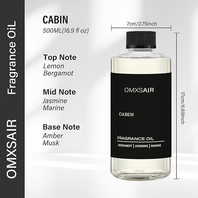 Hotel Diffuser Oil Inspired by Cabin 17.6 Fl Oz(500ml) - Hotel Fragrance Diffuser Oil & Home Luxury Scents - Jasmine, Bergamot & Fresh Marine Notes Essential Oils Blend for Aromatherapy Diffuser