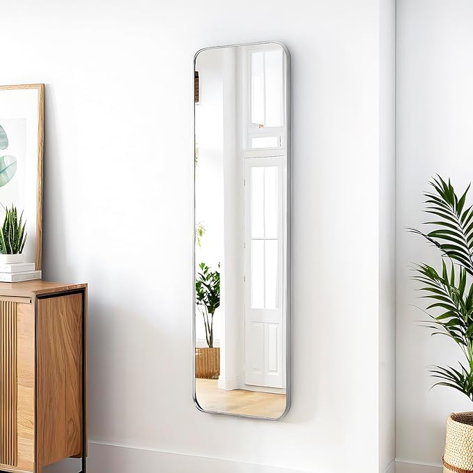 47x14 Mirror Rectangle Full Body Length Door Hanging Wall Mounted Metal Frame Dressing Make-up Mirrors for Entryway Bedroom Bathroom Living Room 47 14 inch Silver