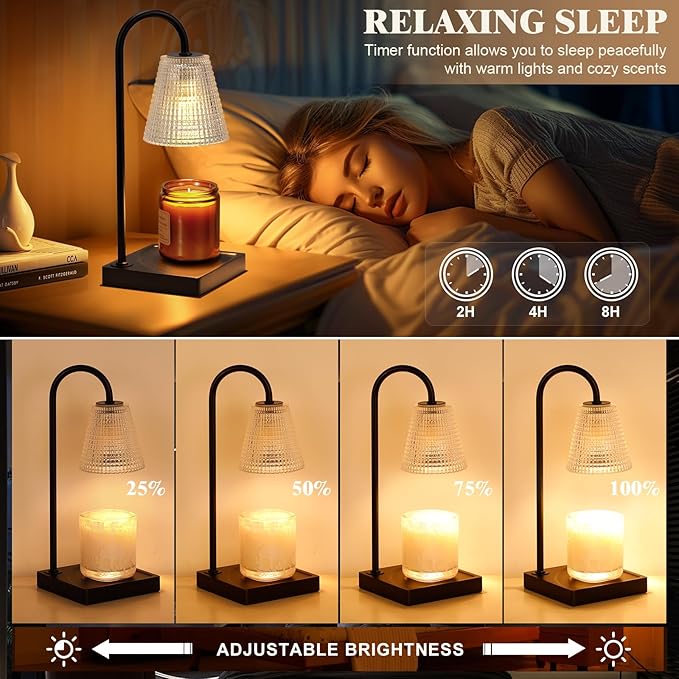Hong-in Black Candle Warmer Lamp with Timer-Electric Candle Lamp Warmer,Dimmable Candle Warmers for Jar Candles,New Mom Gifts & Birthday Gifts for Women
