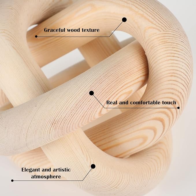 Yalikop 3 Link Wood Knot Decor - Hand Carved Coffee Table Decoration, Boho Chain Link Decor, Modern Shelf, Rustic Objects for Home Living Room Bedroom(Natural)