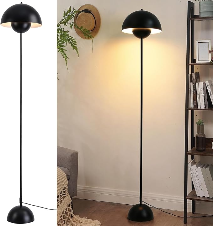 Modern Floor Lamp for Bedroom-Tall Floor Lamps for Living Room-Corner LED Boho Floor Lamp for Office Vintage Industrial Flower Floor Lamps Standing Unique Mid Century Lamp (Black)