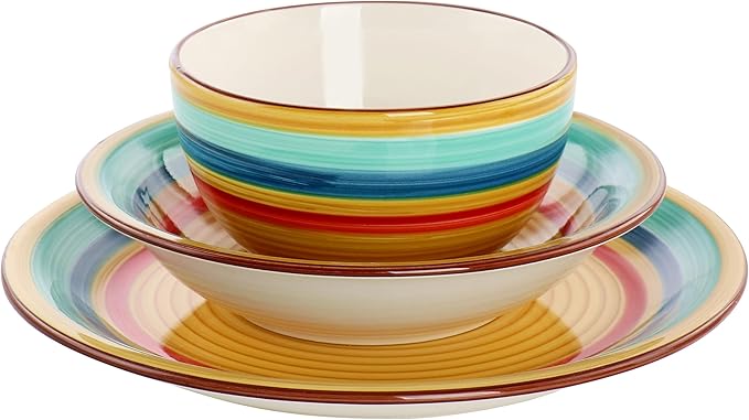 Gibson Home Rainbow 12 Piece Stoneware Dinnerware Set in Yellow Multi