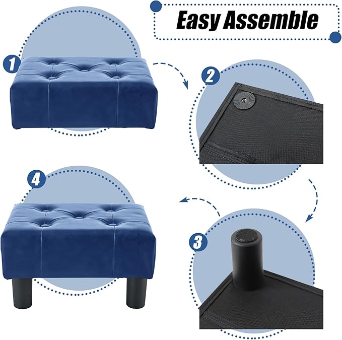 BRIAN & DANY Small Foot Stool, Leather Foot Stools with Legs, Stable Small Footstool for Living Room, Blue