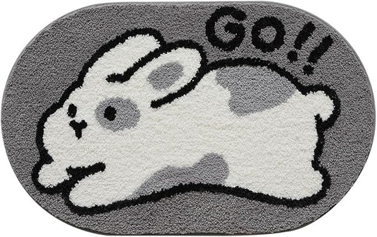 Bathroom Rug Cute Animal Pattern Fun Bath Mat, Microfibre Soft Oval Rug, Rubber Back, Multi-Color, Durable, Machine Wash Bath Mat for Bathroom Floor, 15.75"x 23.62", (Rabbit)