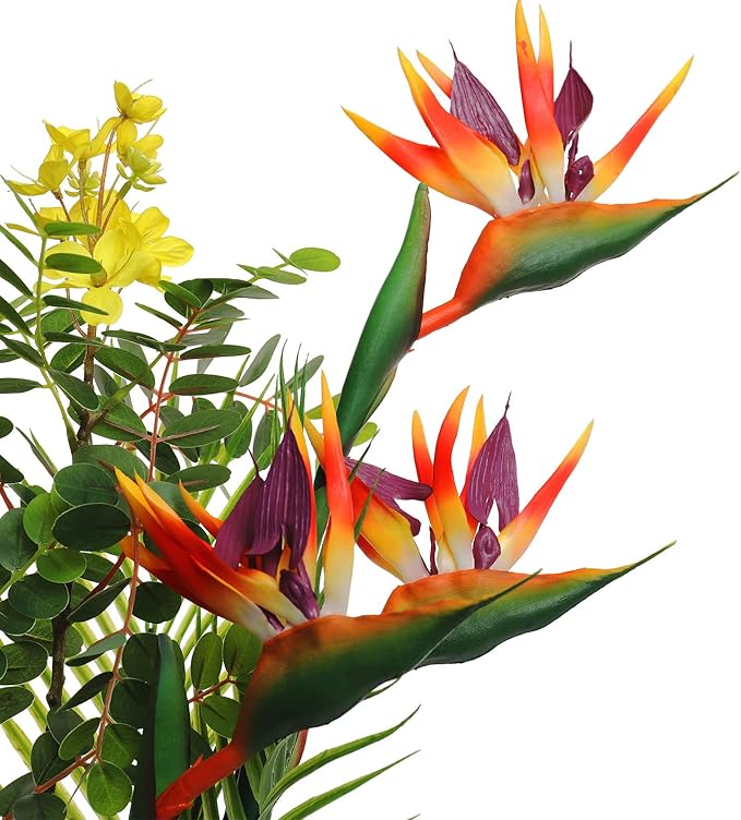 Bird of Paradise Artificial Flowers Rubber Strelitzia 32'in Long Stem Flower 3 Pcs,Suitable for DIY Home Decoration Party Theme Display (Orange red)