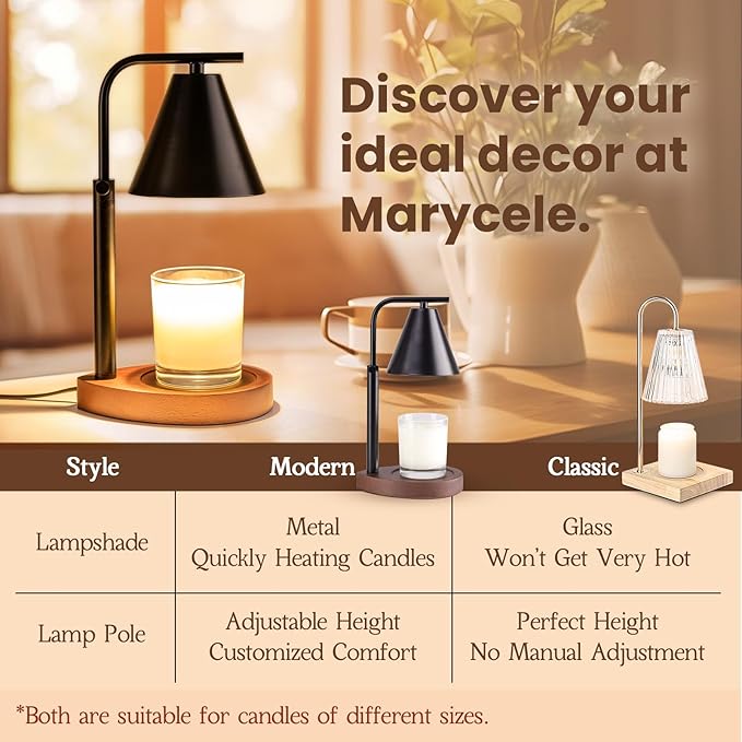 Black Candle Warmer Lamp with Timer, Height Adjustable Electric Lamp Candle Warmer, Black Home Room Decor Aesthetic Gifts for Women