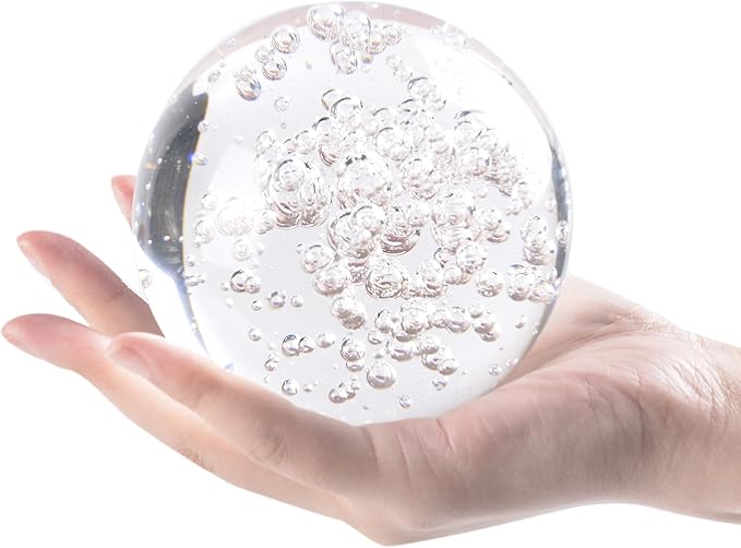 Crystal Ball Glass Globe Decor - Crystal Sphere with Stand & Gift Box, Clear Decorative Crystal Globe, 3D Crystal Ball for Home Decor Photography, Gazing Divination Fengshui Meditation, 4 inch/100mm