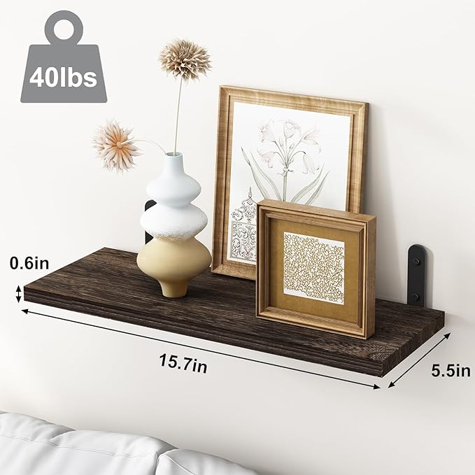 Fixwal Wood Floating Shelves - Set of 6, Wall Mounted, Farmhouse Style for Bedroom & Bathroom