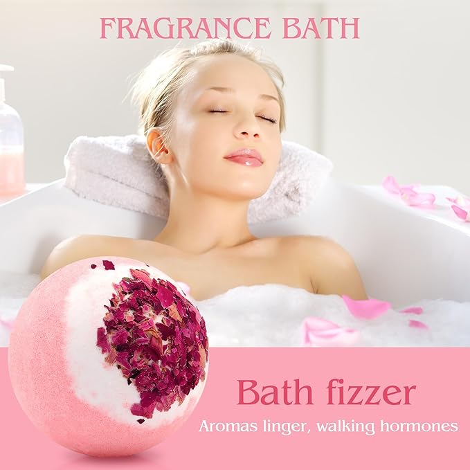 Dried Flower Bath Bombs Salt Balls,4 Pack Gift Set,Rose Extract Essential Oils,Moisturizing Dry Skin,Fizzy Spa,Relaxation,Self Care,Relaxing,Bubble Bath Bomb Gifts Idea for Men Women
