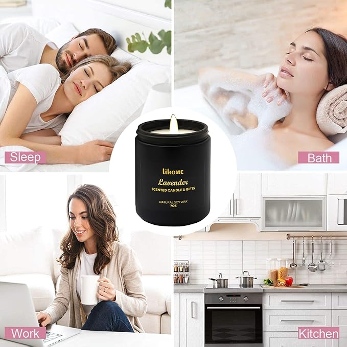 Soy Wax Candles for Home - Natural Lavender Scented Black Candles for Room Decor Gifts