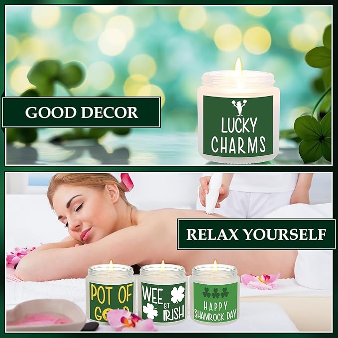 8 Pcs St. Patrick's Day Scented Candle Jars Scented Soy Candle Lucky Shamrock Lasting Candles Clover Candles Gifts Aromatherapy Candles for Women Home Birthday Gifts
