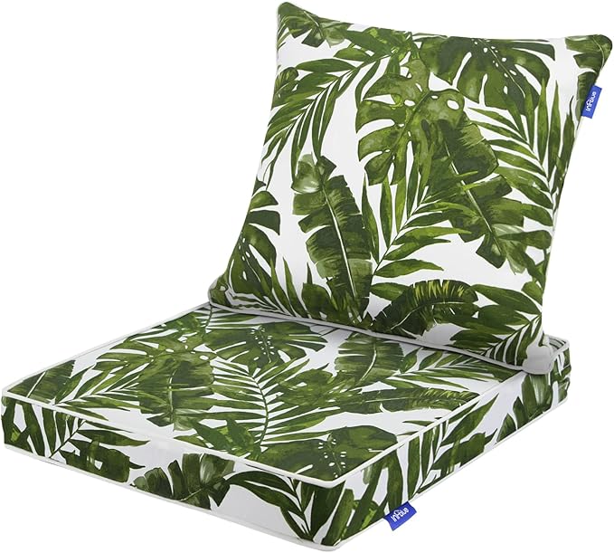 Deep Seat Cushions, Outdoor Cushions, Patio Furniture Cushions, Deep Seat & Back Cushion Patio Cushions with Rmoveable Cover for Backyard Couch Sofa Fade Resistant (19x19x3 in, Green Leaves)