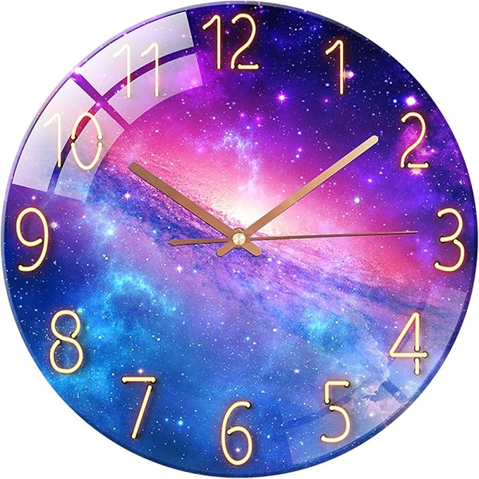 Ergocar Glass Wall Clock Silent Scanning Mechanical Round Glass Wall Clock, Suitable for Living Room, Kitchen, Office.
