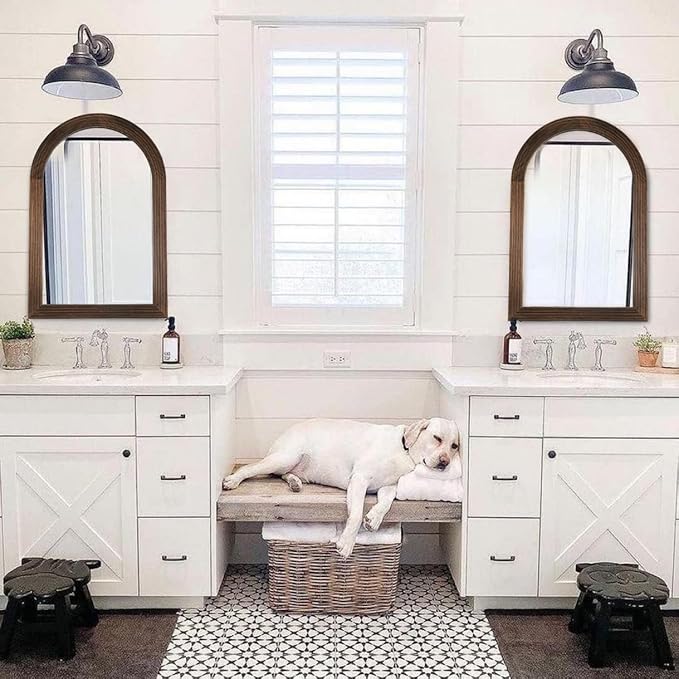 LOSOUR Arched Mirror, Farmhouse Decor Solid Wood Frame Wall Mirror, Bathroom Mirrors, Large Vintage Mirror for Bathroom, Living Room,Bedroom, Entryway, Hallway,Foyer (Coffee, 20inch*30inch)