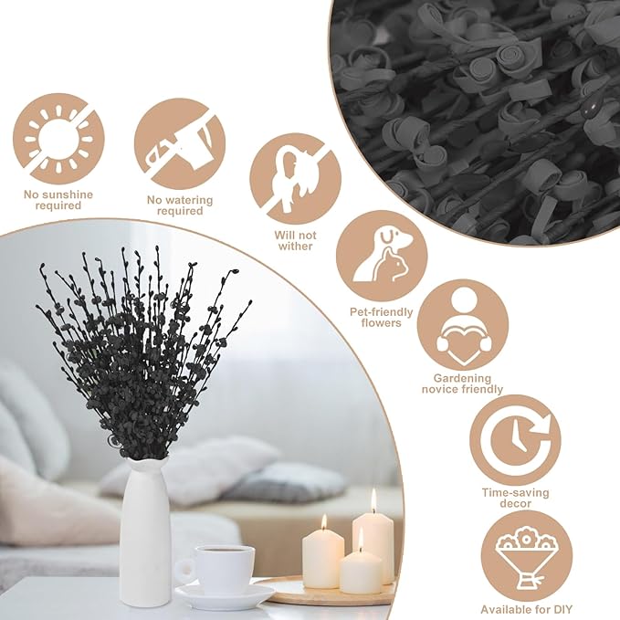 10Pcs 17.5'' Black Flowers Artificial Jasmine Black Faux Flowers DIY Floral Art for Halloween Centerpieces Gothic Home Wedding Bouquets Office Vases Independence Day Decor