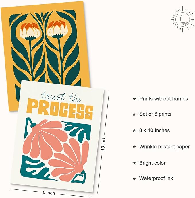 Habseligkeit Flower Market Posters for Room Decor, Abstract Floral Wall Art Prints, Cute Wall Decor, Vintage Posters for Girls Room Aesthetic (8x10 UNFRAMED Set of 6)