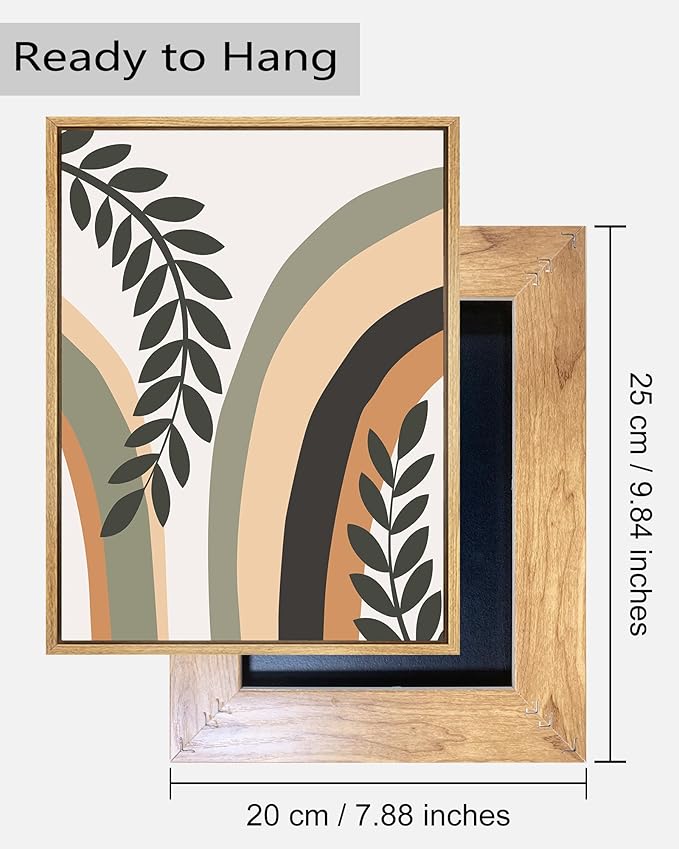 Drsoum Boho Wall Art Framed Boho Wood Wall Decor Mid Century Modern Canvas Wall Art Minimalist Abstract Boho Room Decor Bohemian Moon Phases Wall Painting For Bedroom Kitchen Office Home Decor 8x10in