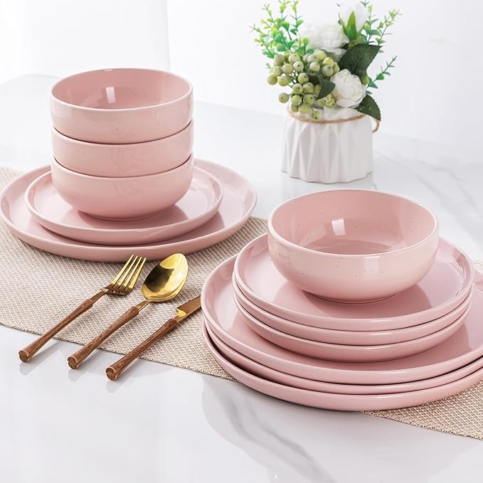 GBHOME Ceramic Dinnerware Sets for 6, 18pcs Stoneware Plates and Bowls Sets, Handmade Chip and Scratch Resistant Dishes Set, Dishwasher & Microwave Safe