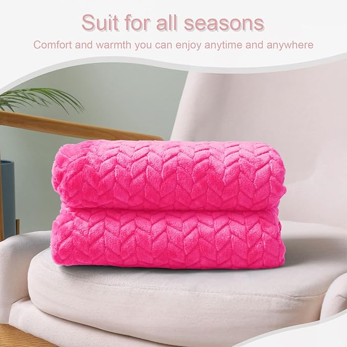 Exclusivo Mezcla Hot Pink Fleece Throw Blanket for Couch and Bed, 50x70 Inches Soft Cozy Jacquard Flannel Blankets, Lightweight Fuzzy Plush Warm Throws for All Seasons