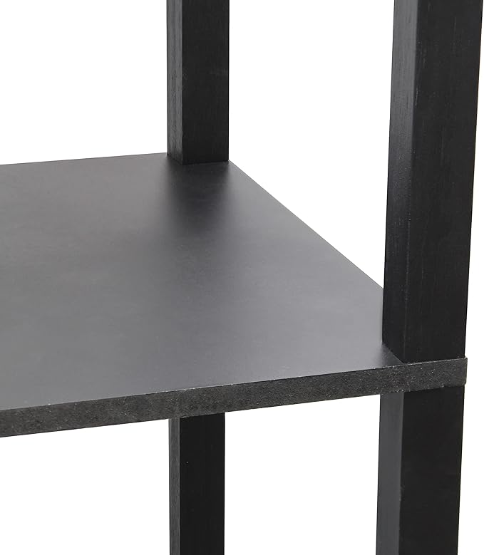 Simple Designs LF1037-BLK Floor Lamp Etagere Organizer Storage Shelf with 2 USB Charging Ports, 1 Charging Outlet and Linen Shade, Black