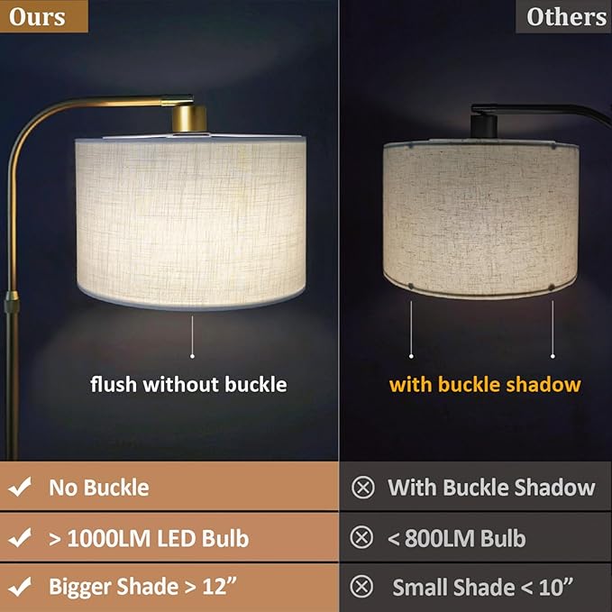 Gold Floor Lamp with Remote Control, Adjustable Height Dimmable Arc Floor Lamp for Living Room, Modern Gold Standing Lamp Dimmable for Bedroom, Office, 1000 Lumens LED Smart Bulb Included,